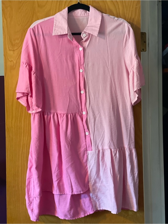 SHEIN Dresses & Skirts - Two-Tone Pink Button-Front Tiered Dress Top